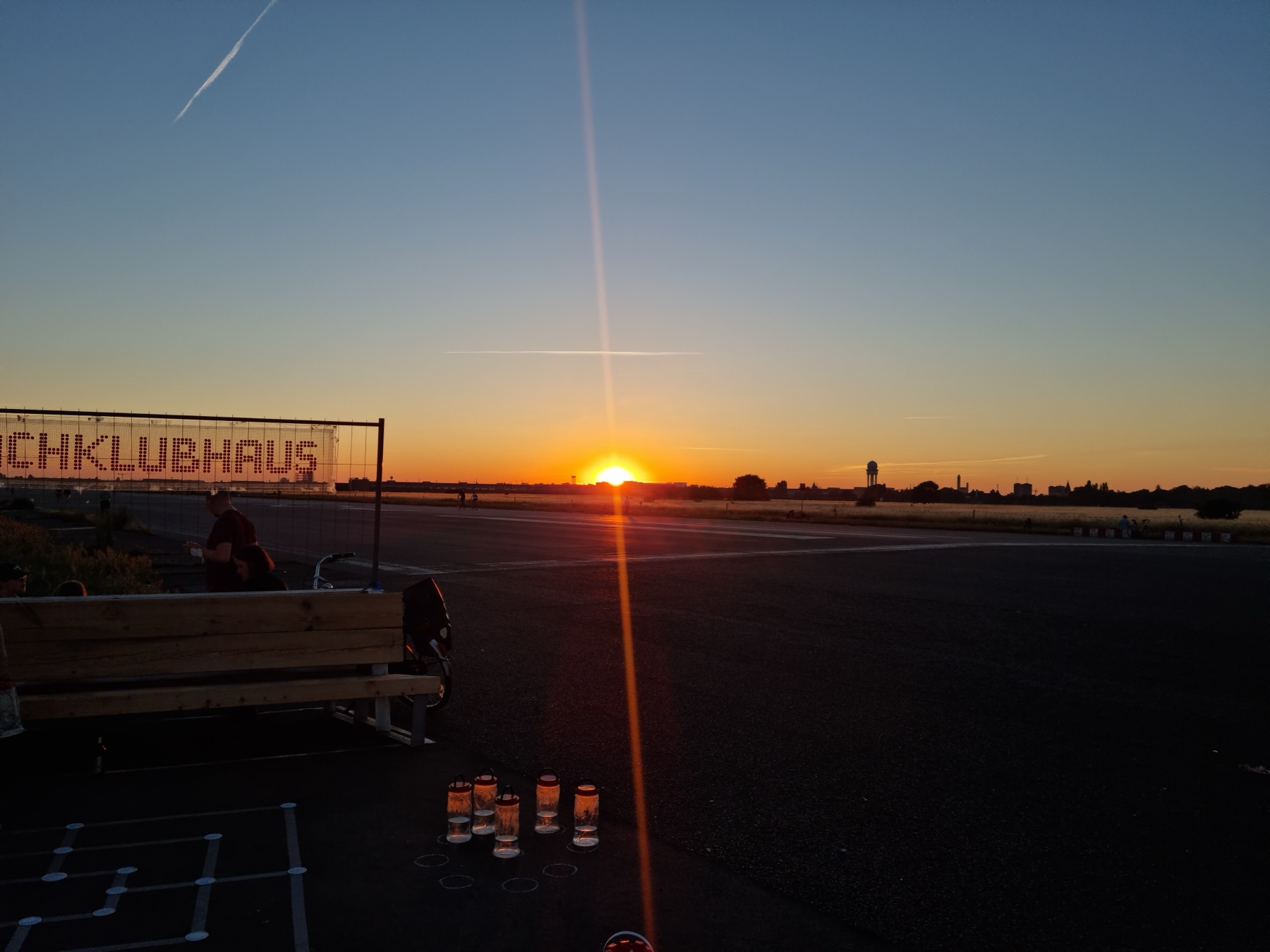 Sunset over the airfield at Schachklubhaus in Berlin